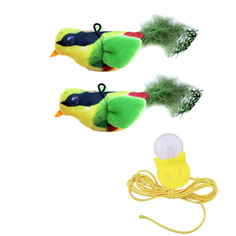 Interactive Flapping Bird Sparrow Plush Cat Toy With Chirping Sound