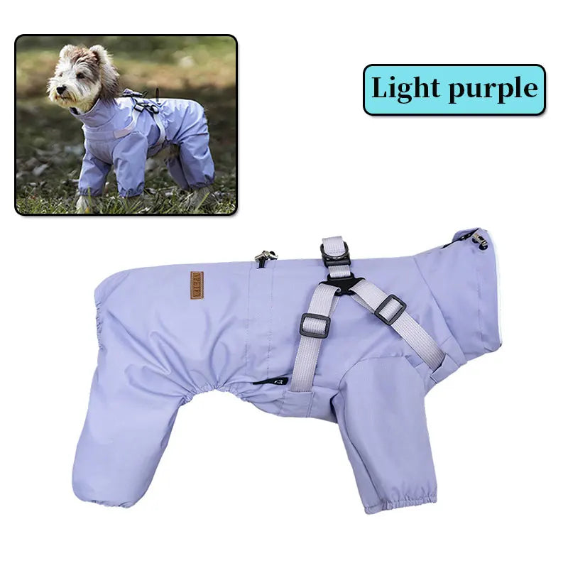 NONE Dog Raincoat With Harness Waterproof Jacket Reflective Strips