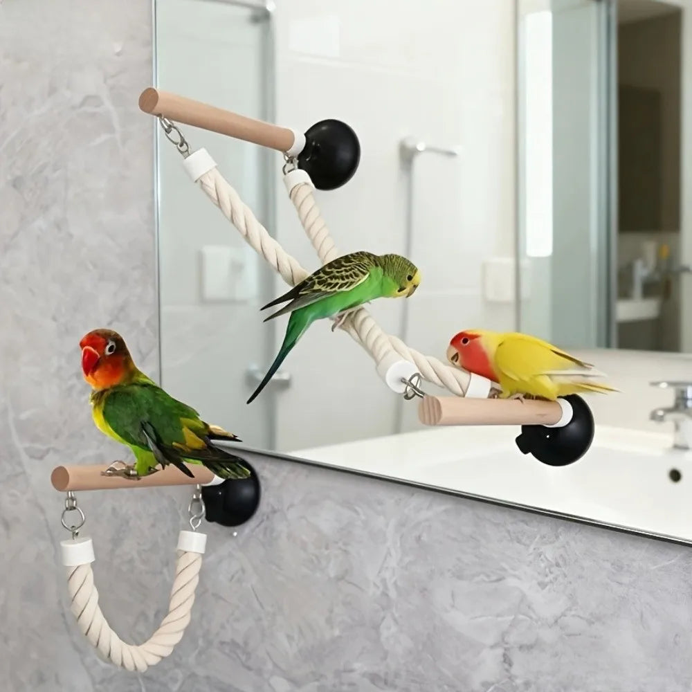 Suction Cup Parrot Climbing Perch Non Slip Wood Swing Toy