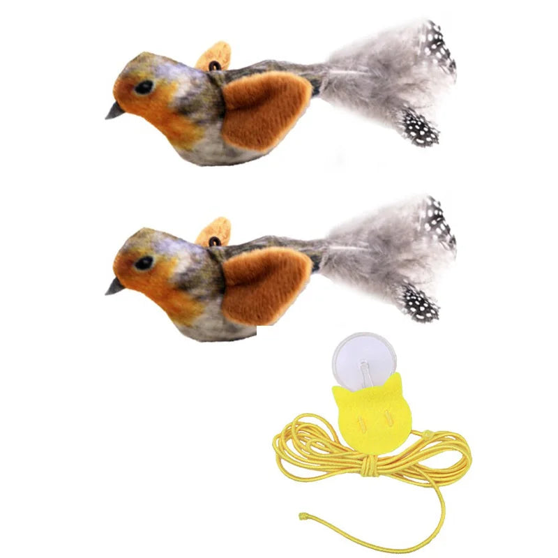 Interactive Flapping Bird Sparrow Plush Cat Toy With Chirping Sound