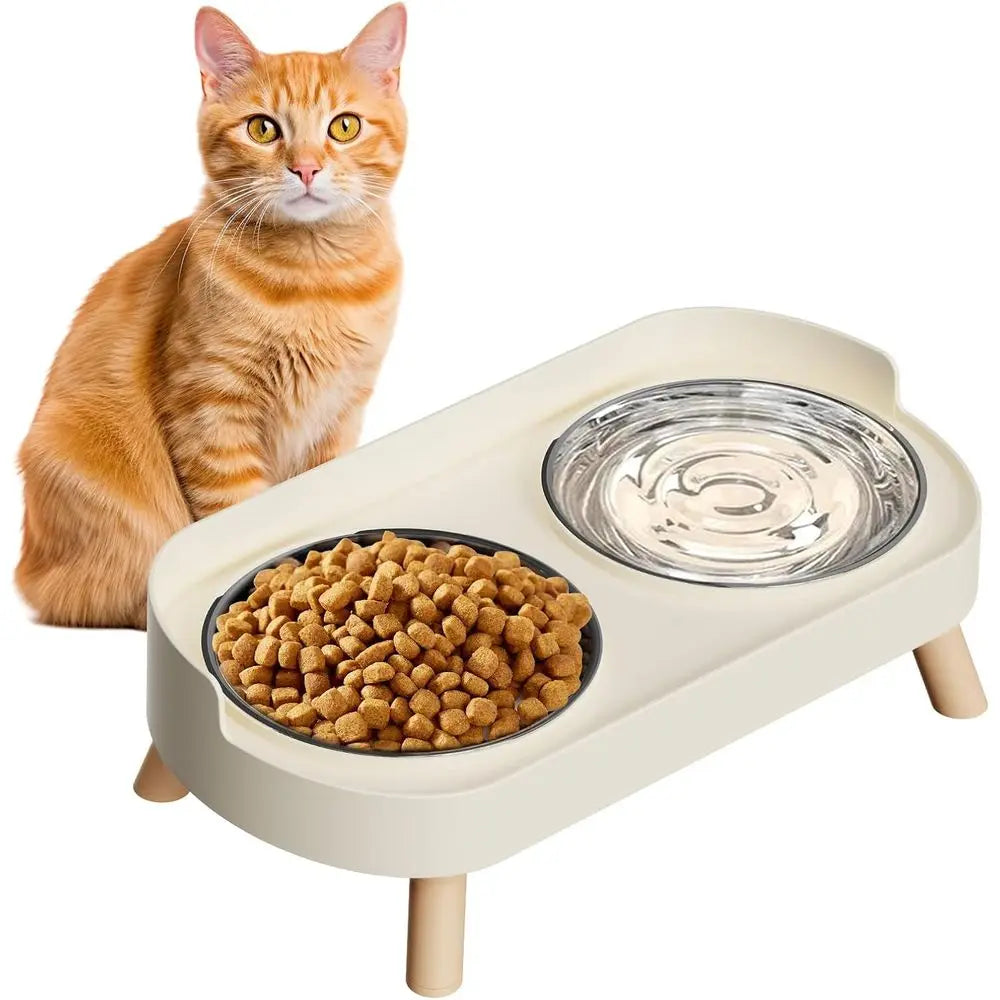 Elevated Cat Bowl Set With Anti Spill Stainless Steel Bowls