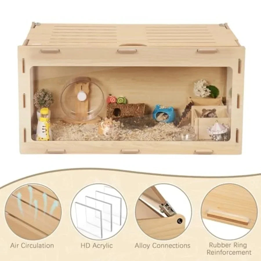 Wooden Hamster Cage Bigger World Openable Top With Acrylic Panels
