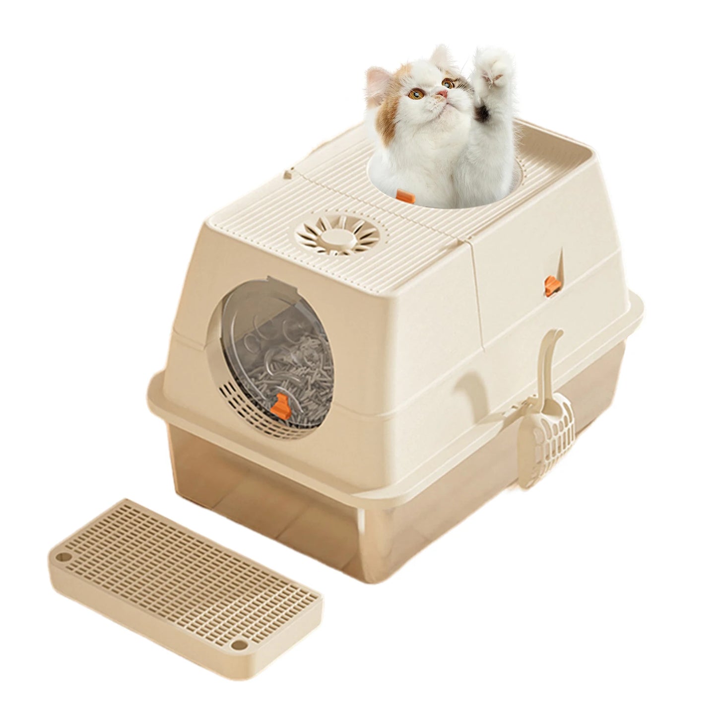 Feature Stainless Steel Cat Litter Box With High Sided Enclosure And Lid Front And Top Door