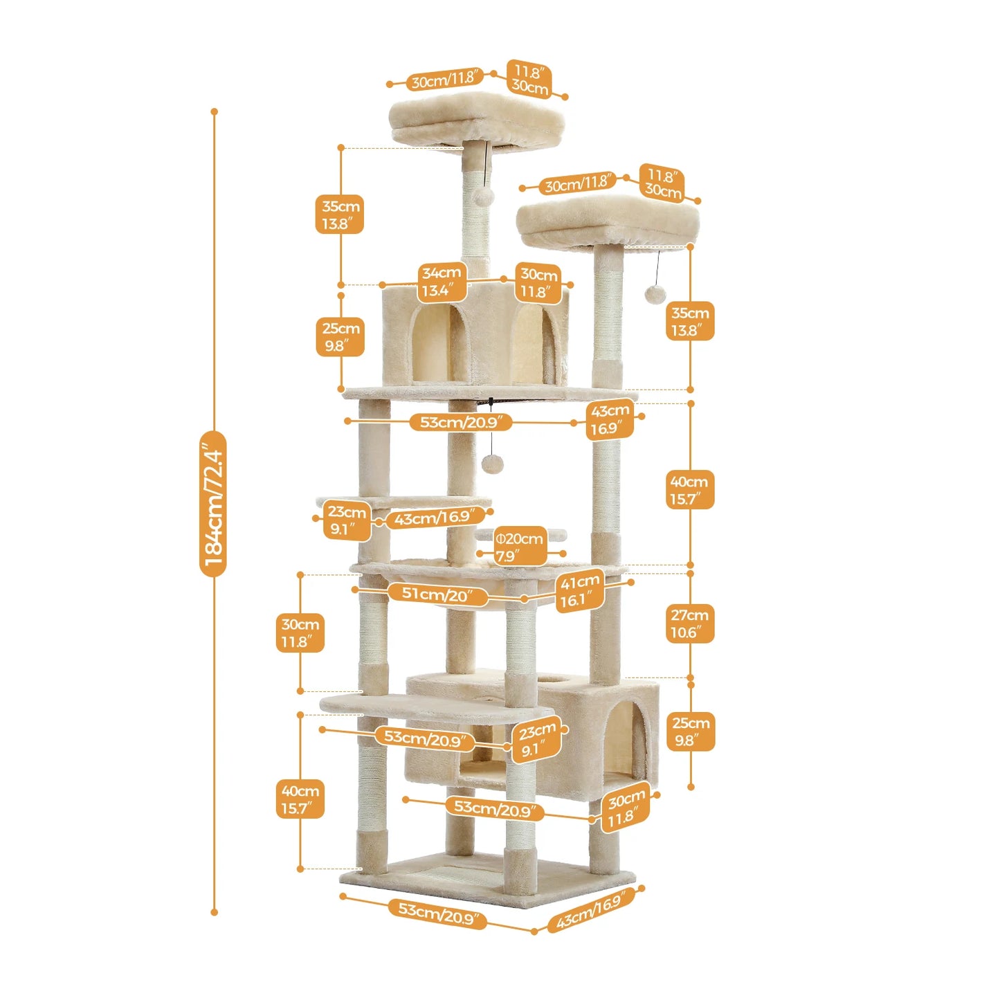 PEQULTI Multi Level Cat Tree Tower Scratching Posts Hammock Condo