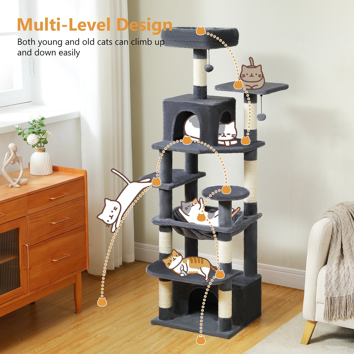 PEQULTICN Tall Cat Tree With Scratching Posts and Condos