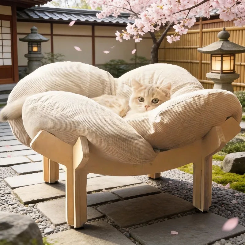 Wooden High Leg Cat Bed With Soft Cushion Pet Sofa