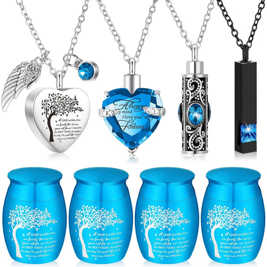 8Pcs Cremation Urns For Ashes Alloy Keepsake With Family Tree Heart Locket