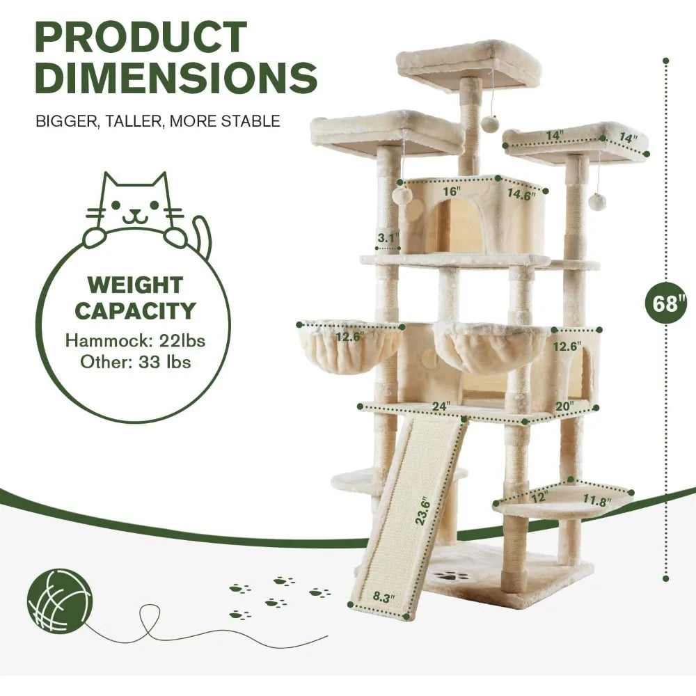 DAFIFY Large Cat Tree With Condo And Plush Perches Indoors