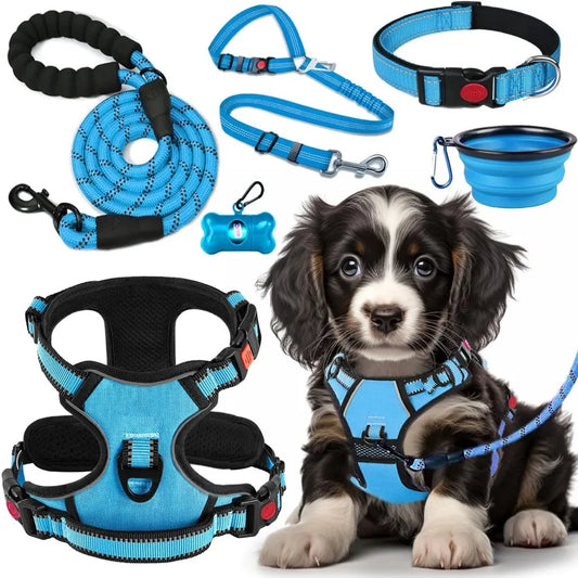 No Pull Dog Harness Leash Set With Seat Belt Bowls