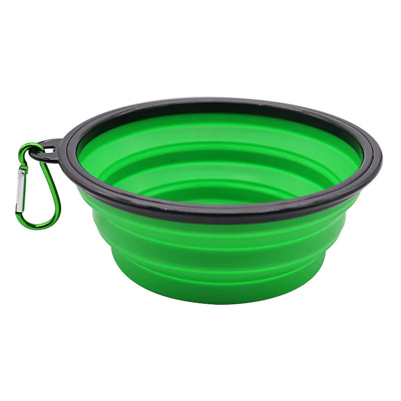 Foldable Portable Dog Feeder Bowl 2-In-1 Travel Dispenser With Carabiner