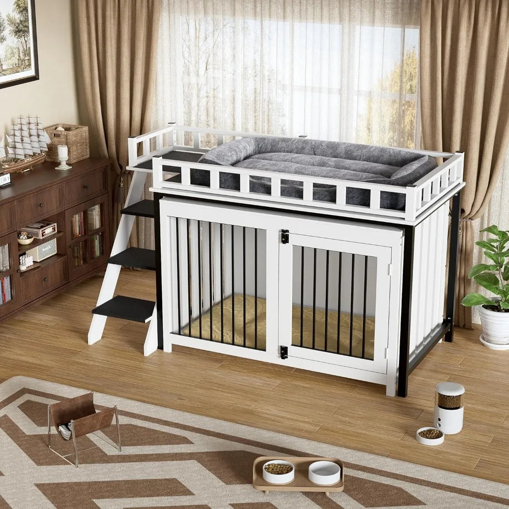 Hign-concerned Loft Style Heavy Duty Dog Crate With Double Doors