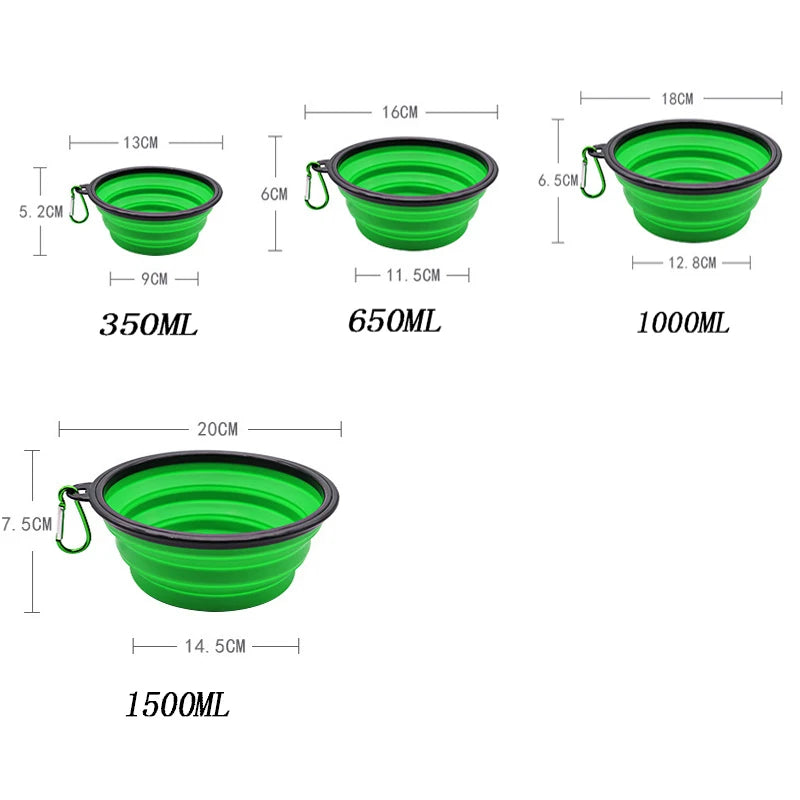 Foldable Portable Dog Feeder Bowl 2-In-1 Travel Dispenser With Carabiner
