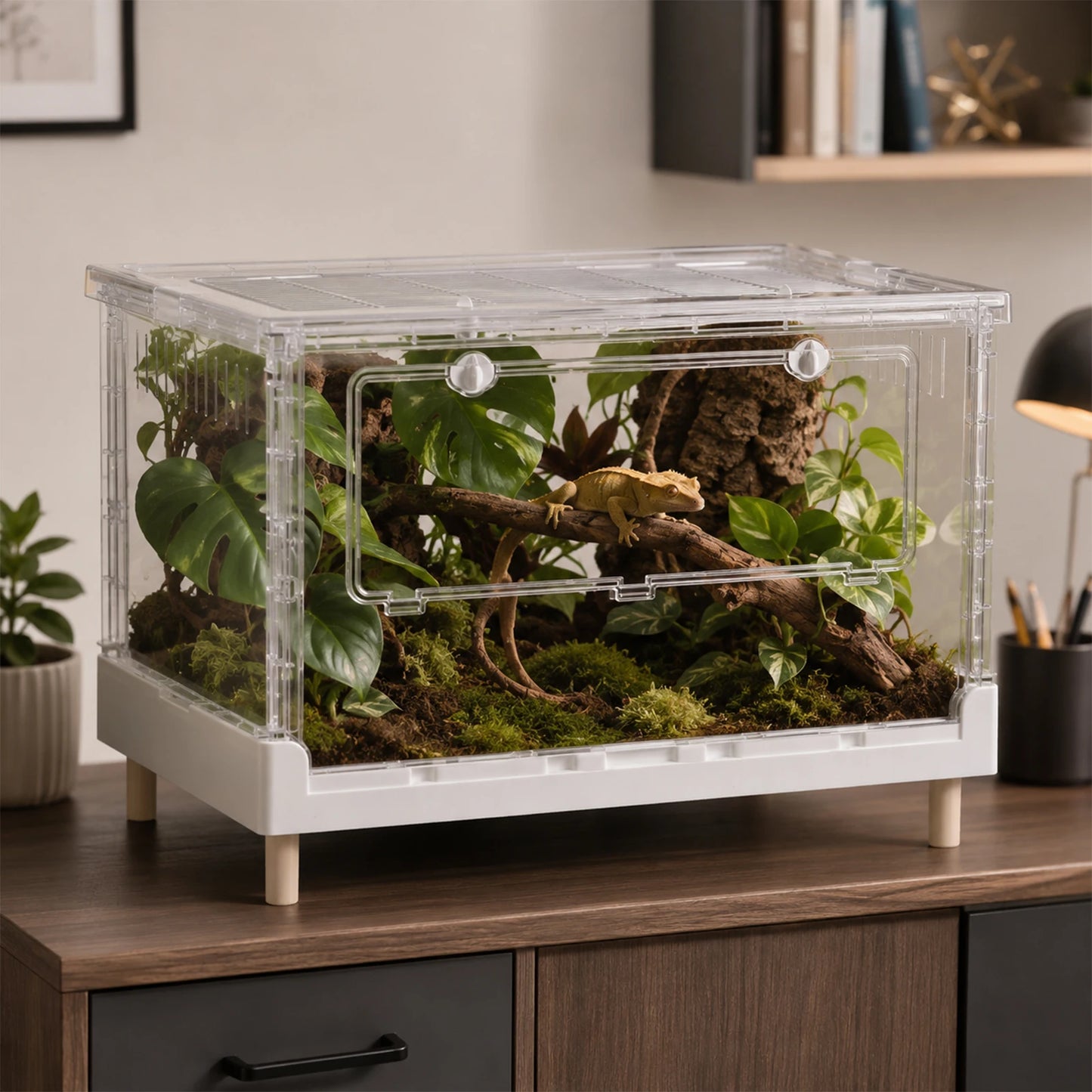 Foldable Reptile Terrarium With Front Opening Door Clear Ventilation Habitat