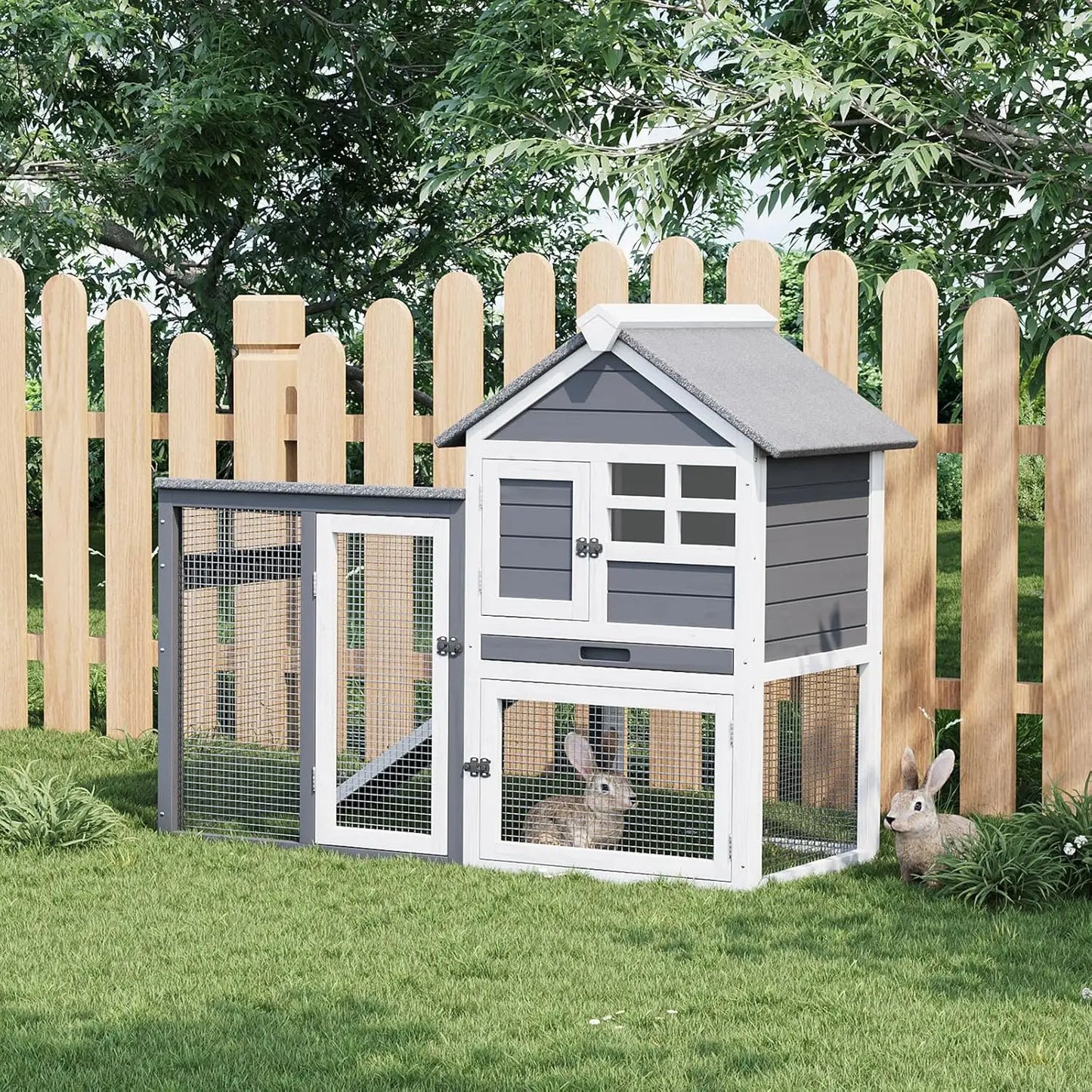 DishyKookerCN Rabbit Hutch Indoor Outdoor Cage With Ramp