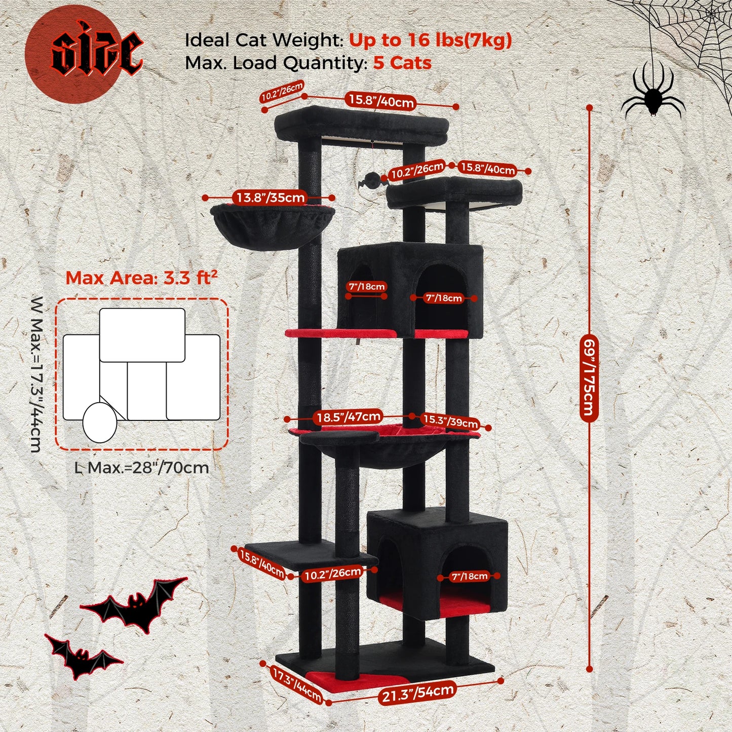 PAWZ Road Cat Tree For Indoor Cats With Five Levels Hammock