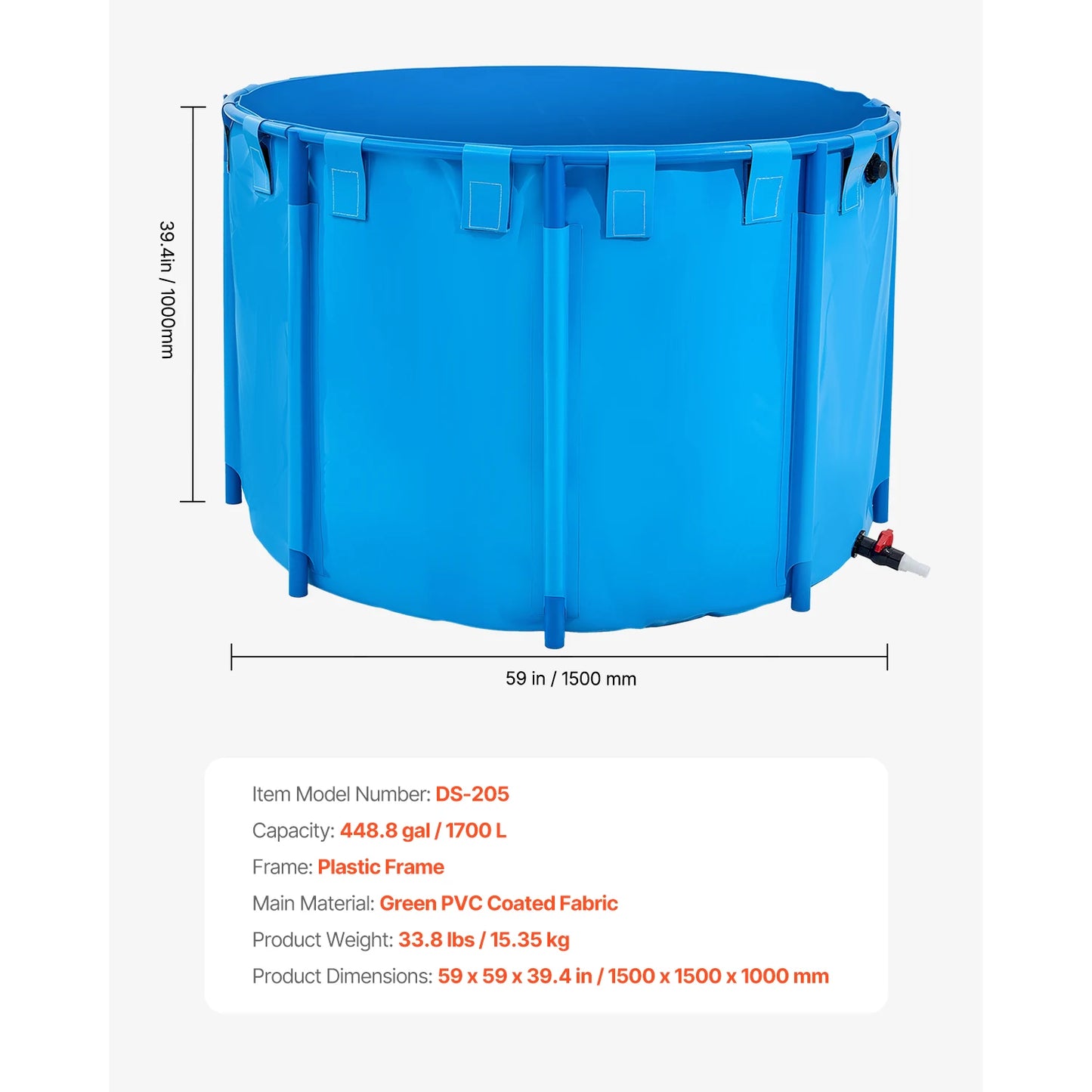Canvas Fish Pond Foldable PVC Koi Tank With Stable Frame Drain Valve