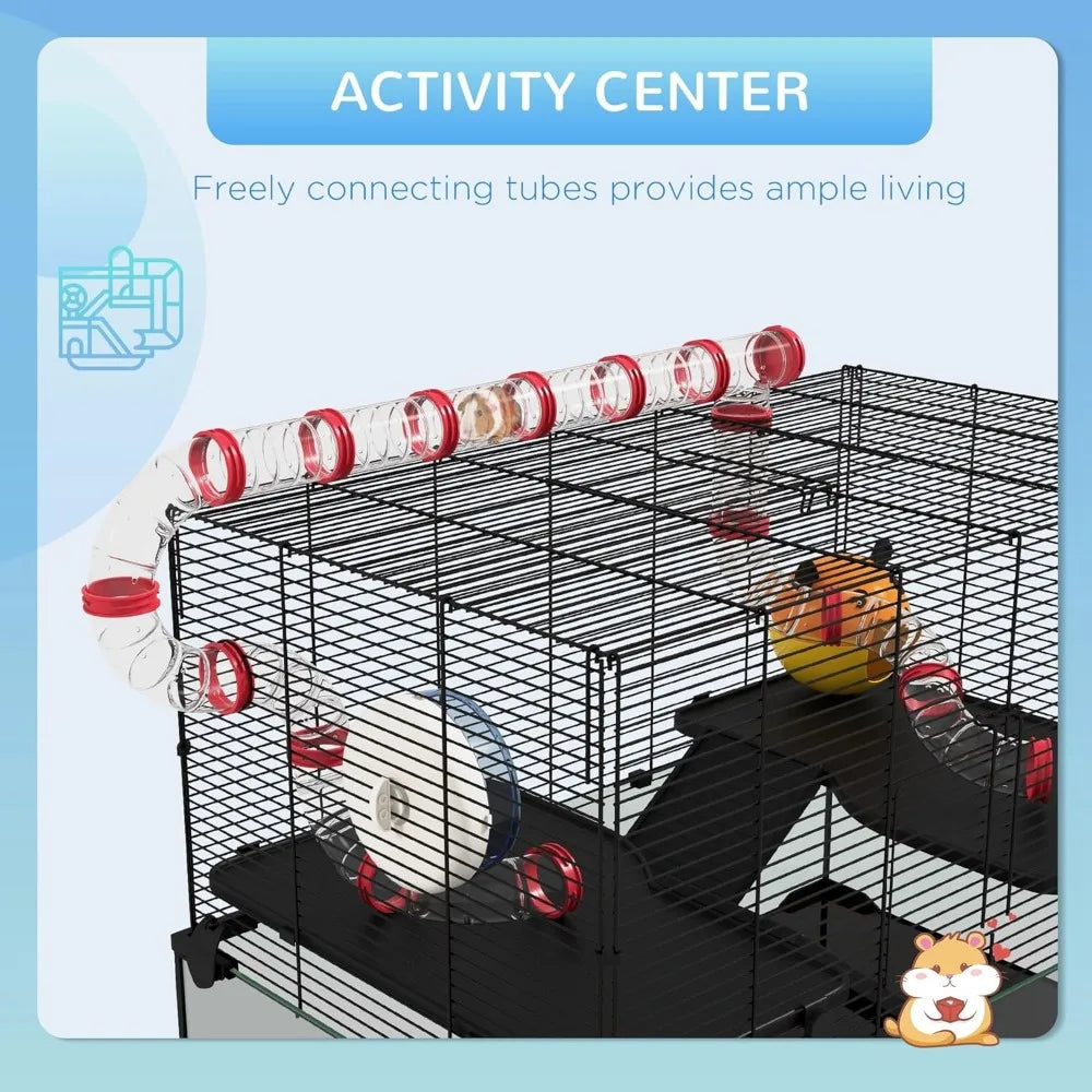 Farm Animals Hamster Cage With Tube Tunnel And Glass Bottom For Small Animals Such As Dwarf Hamsters Rats Gerbils