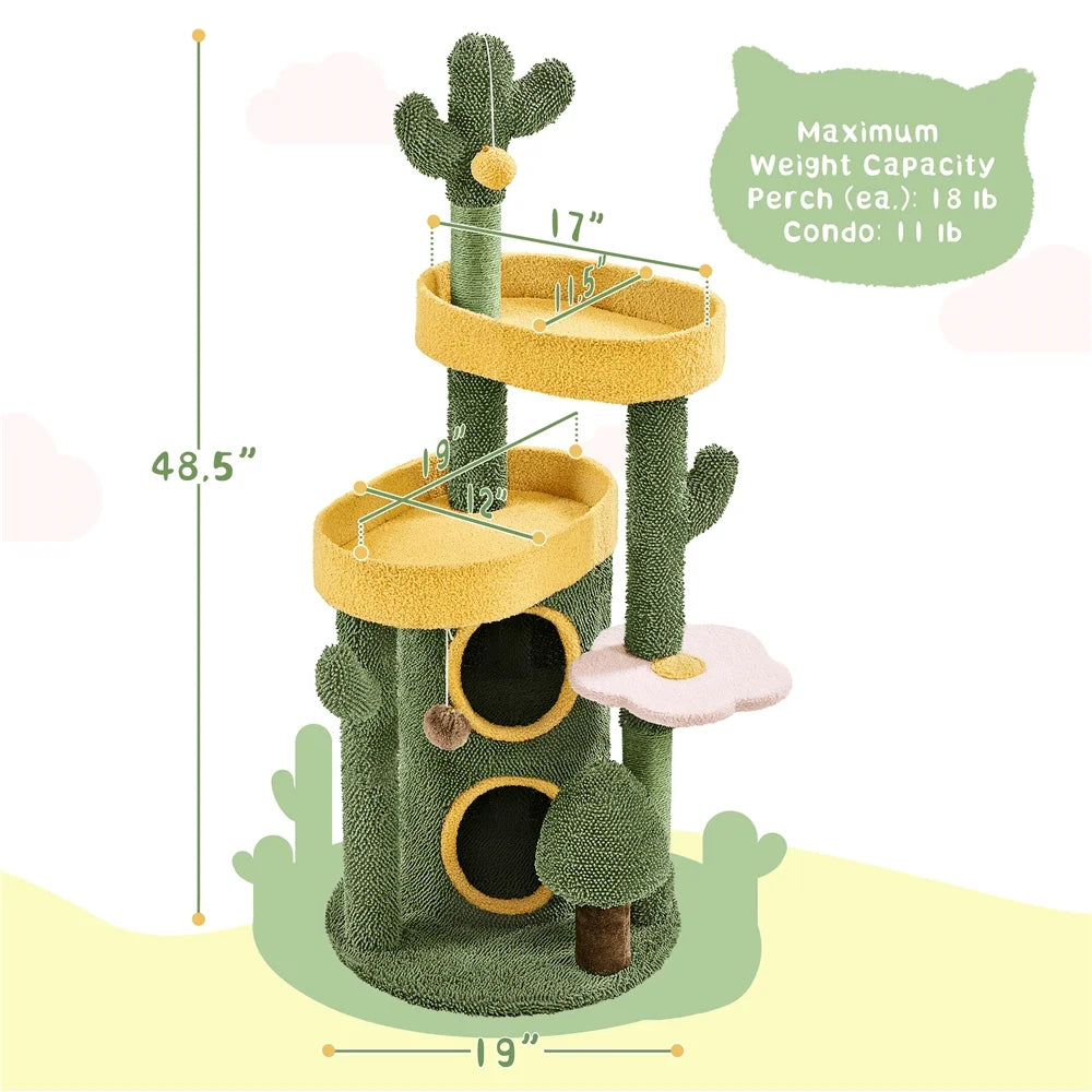 Oasis Themed Cat Tree With Fleece Covered Tower Scratching Posts