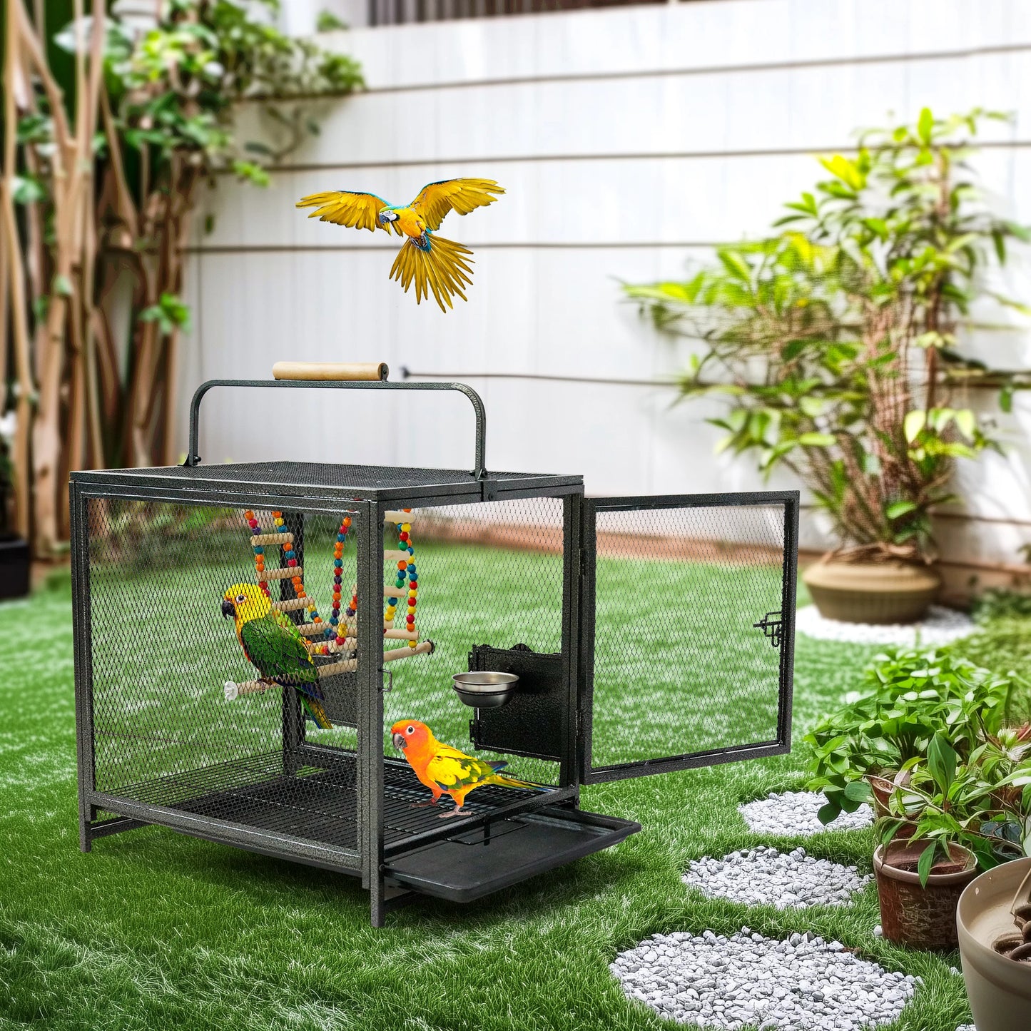 Wrought Iron Travel Bird Cage With Handle Parrot Canaries Budgies