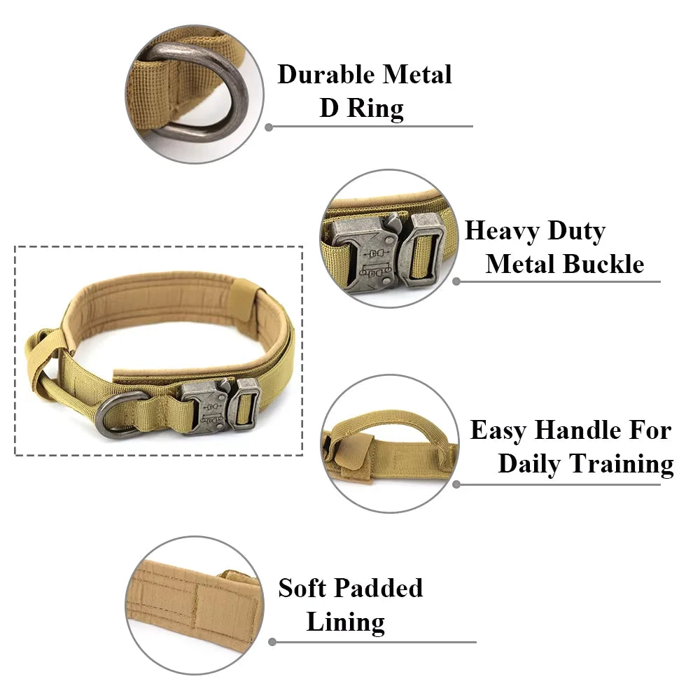 Adjustable Tactical Dog Collar And Leash Set Training Control Handle