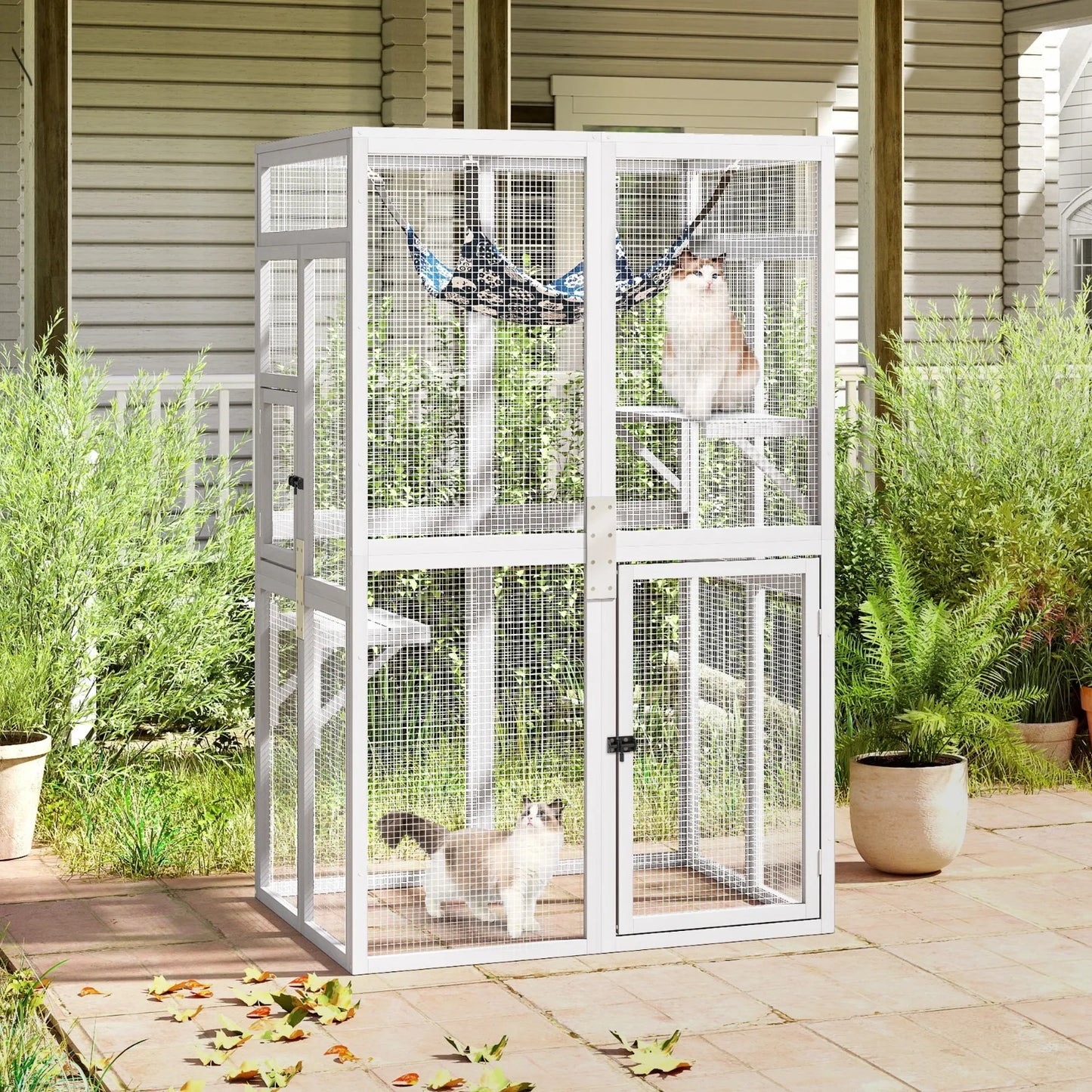 Outdoor Catio Cat Enclosure Wooden Cat House With Window Access