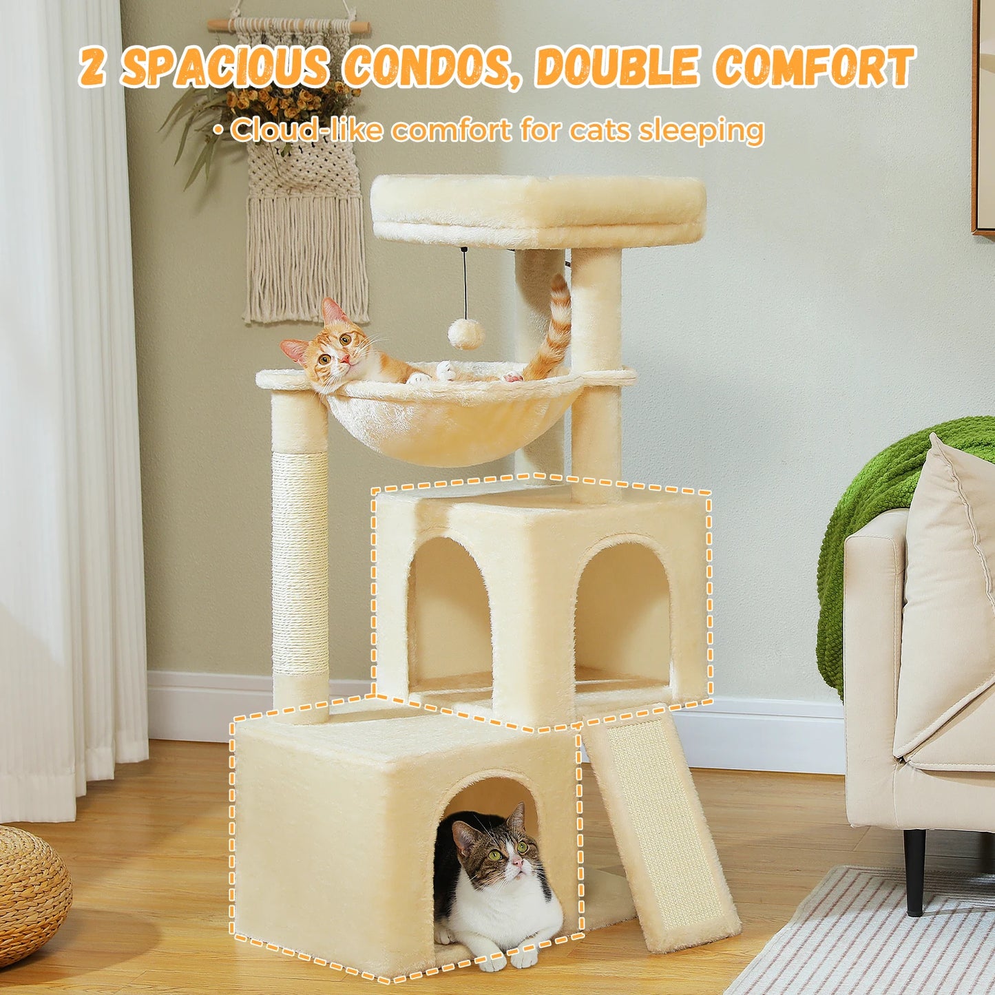 PEQULTICN Large Cat Tree Indoor Multi-Level Tower With Scratching Post