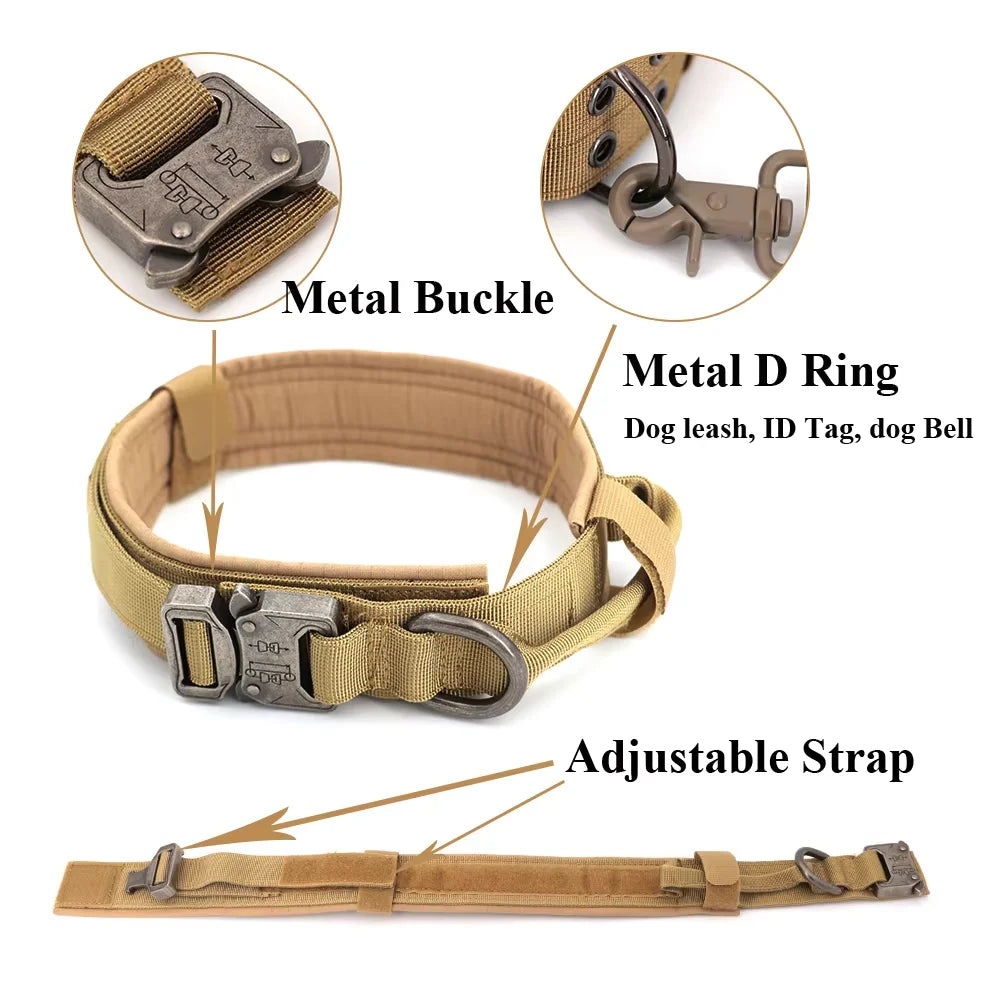 Adjustable Tactical Dog Collar And Leash Set Training Control Handle