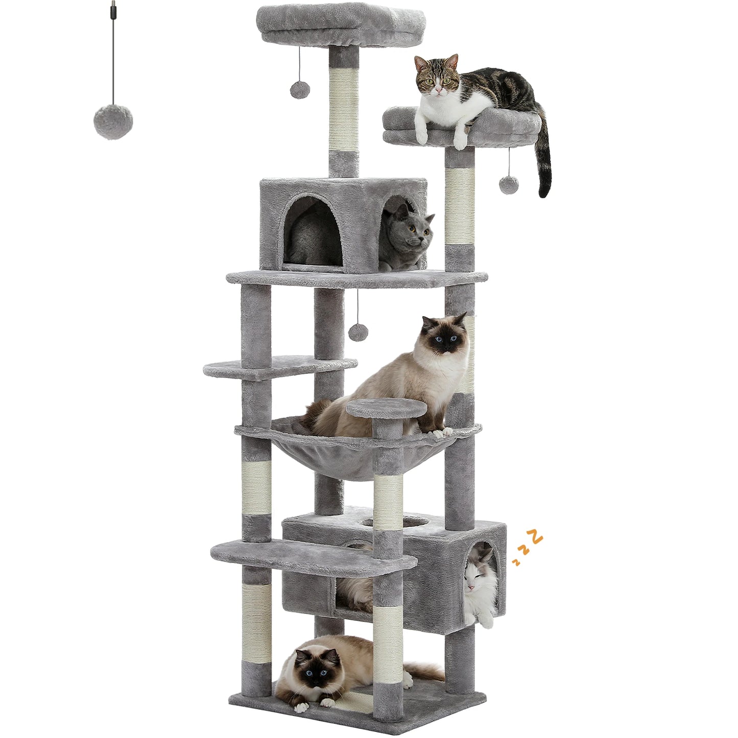 PEQULTI Multi Level Cat Tree Tower Scratching Posts Hammock Condo