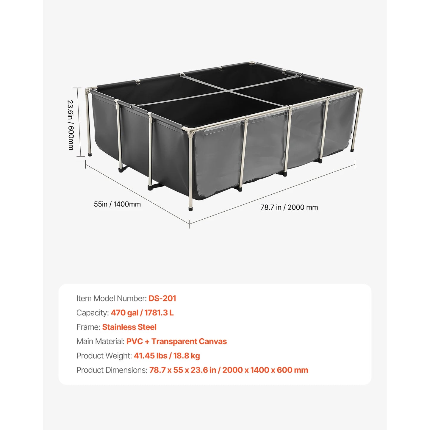 Canvas Fish Pond PVC Koi Tank With Clear Viewing Panel