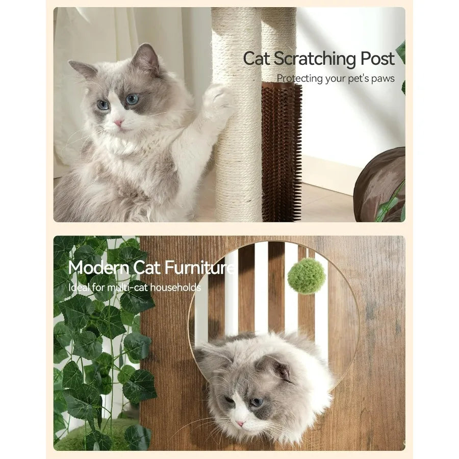 Hign-concerned Large Cat Tree With Leaves Indoor Tower