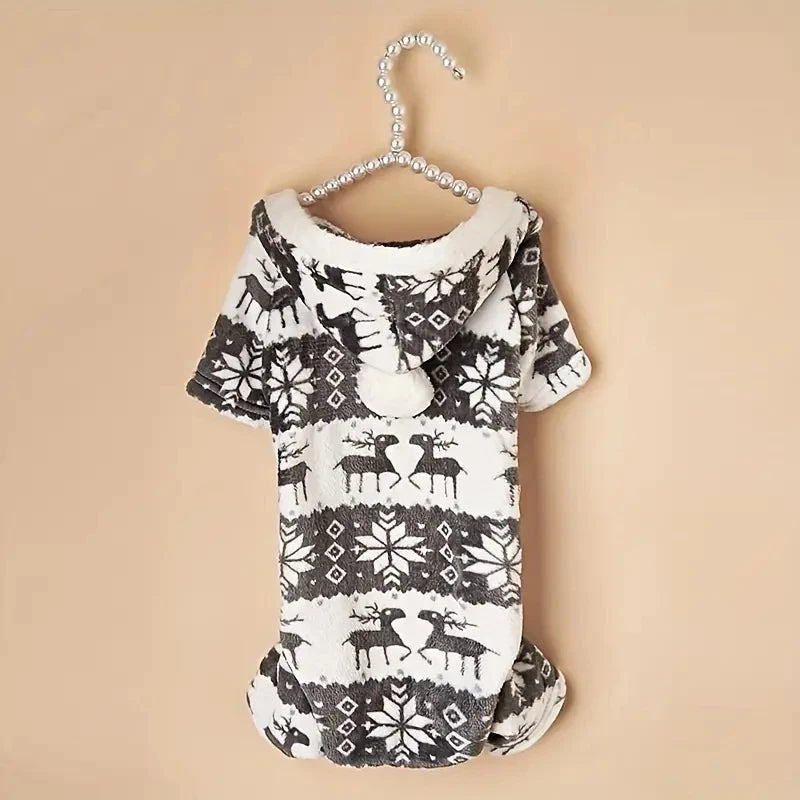 NONECN Reindeer Graphic Pajamas Hooded Jumpsuit For Puppy Dogs