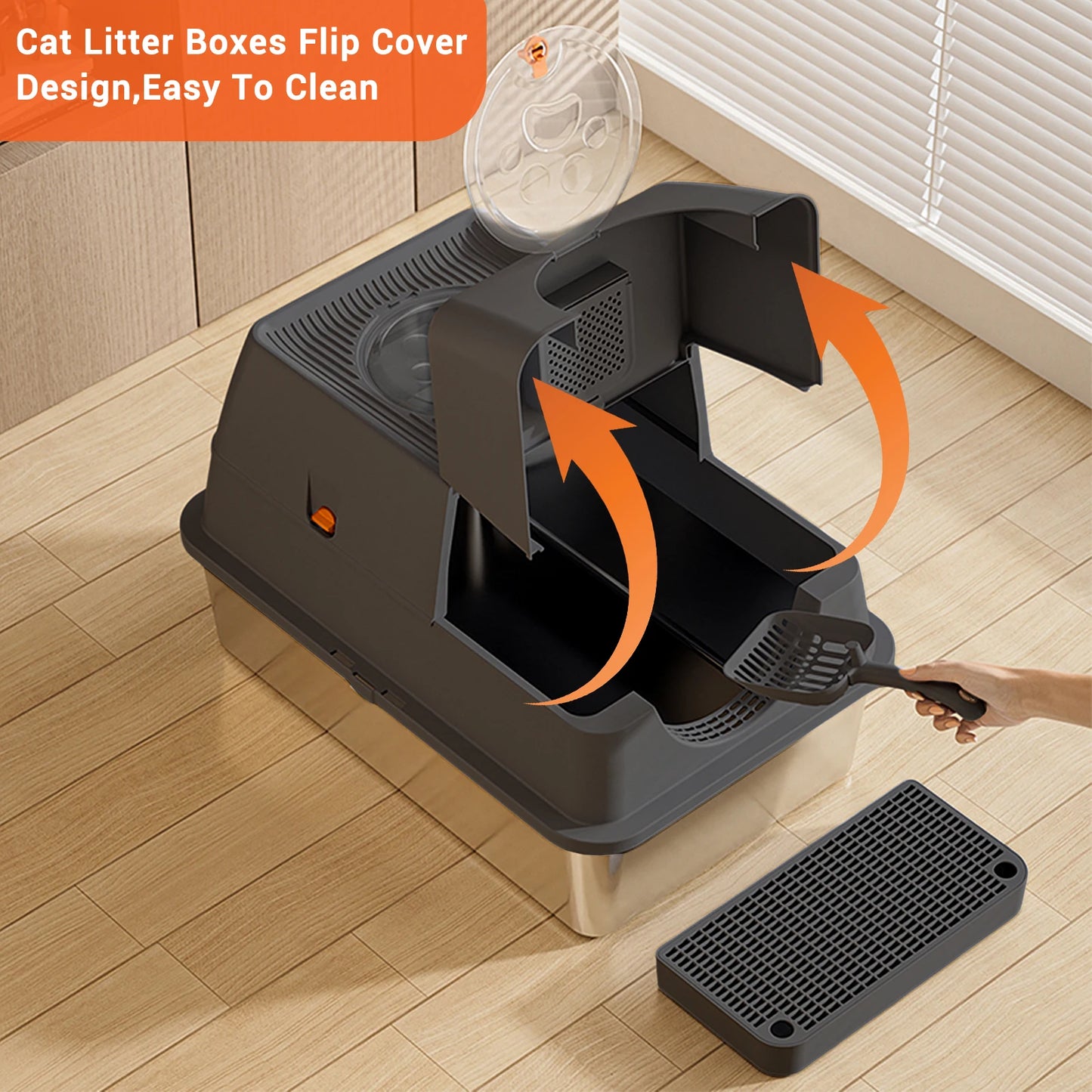 Feature Enclosed Stainless Steel Cat Litter Box With Lid
