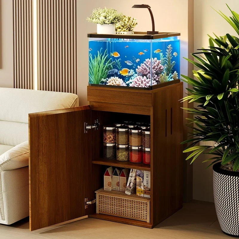 Aquarium Stand With Storage Cabinet, Adjustable Shelves And Power Outlets