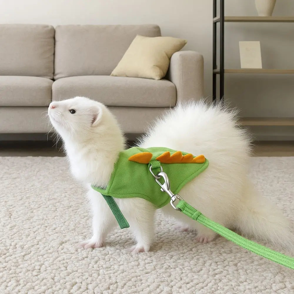 Soft Flannel Ferret Harness With Dragon Design And Traction Rope