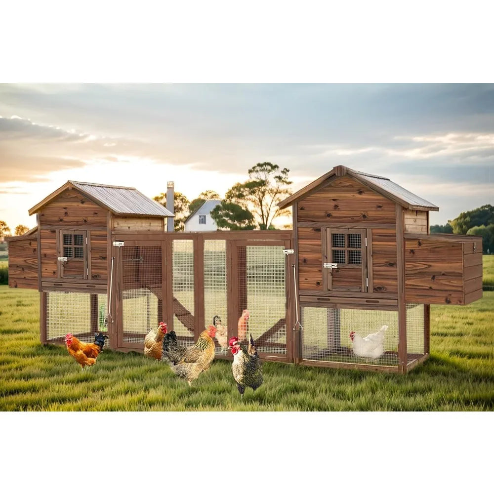 MKDK Large Wooden Chicken Coop Outdoor Run With Nesting Boxes