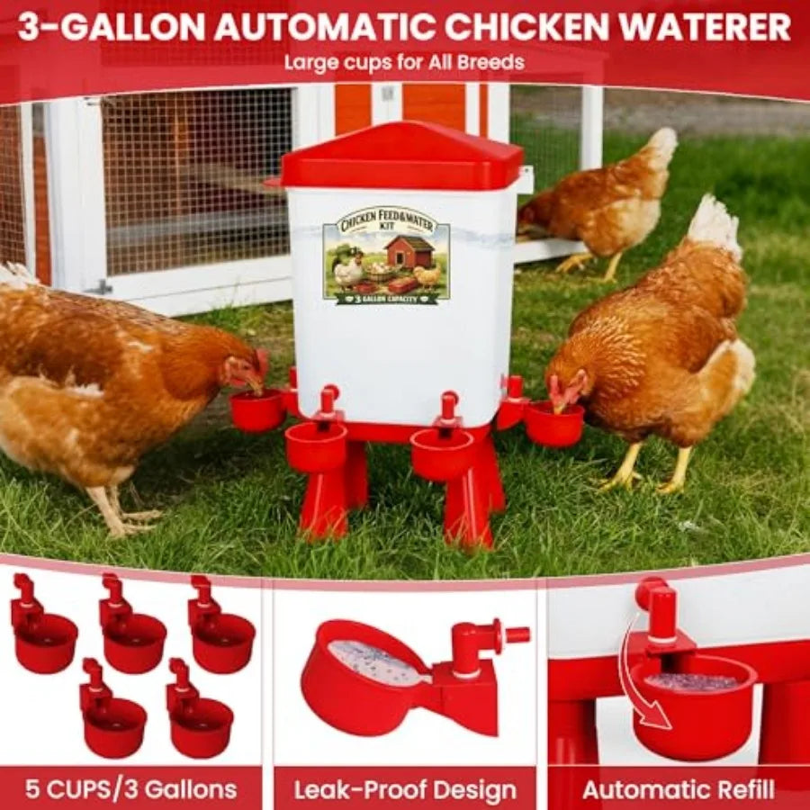 Automatic Poultry Feeder and Waterer Set With Hanging Option No Waste Ports