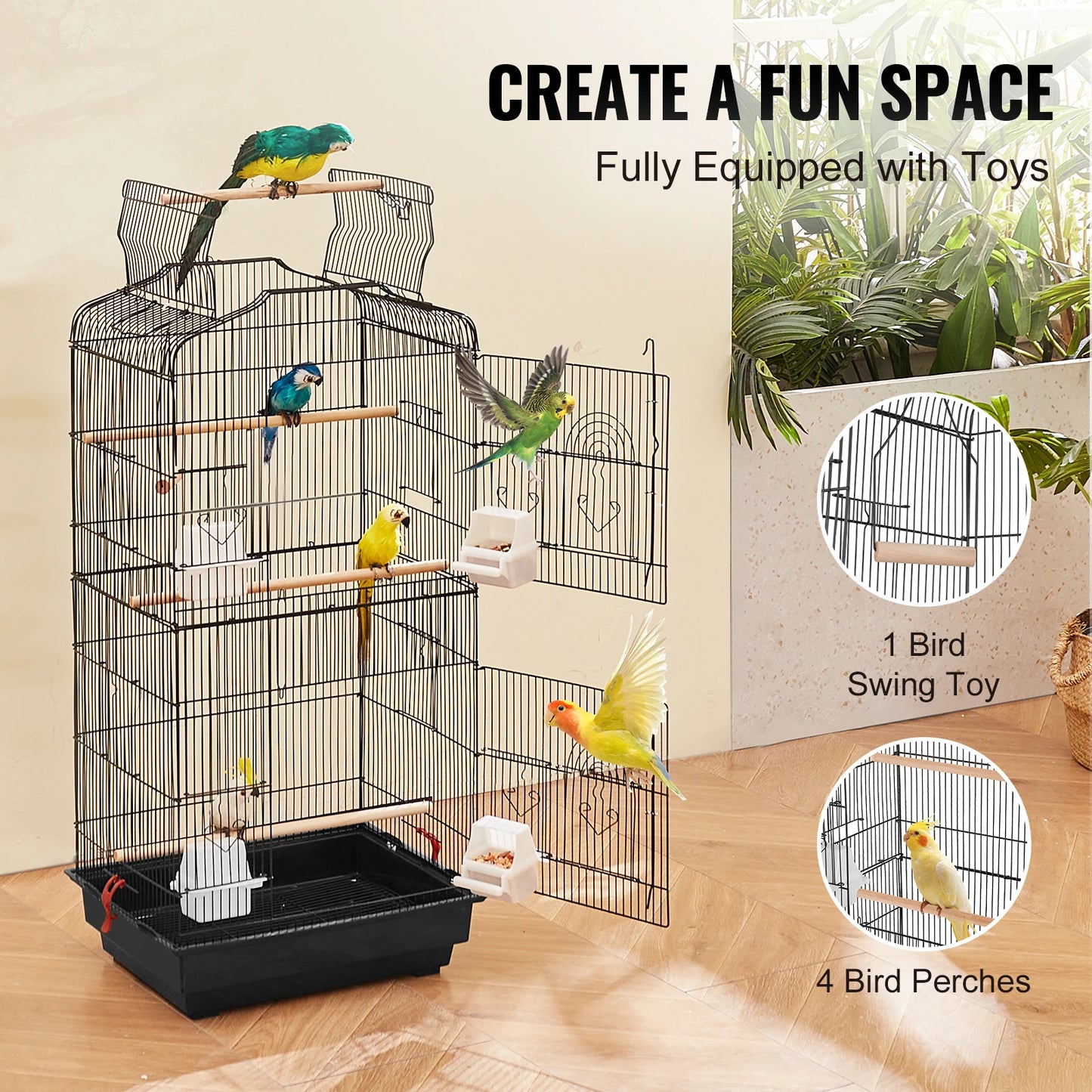 Open Top Large Parrot Bird Cage With Swing And Perch