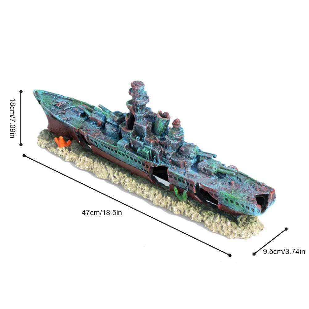 APWIKOGERH Warship Wreckage Aquarium Decor Resin Ornament