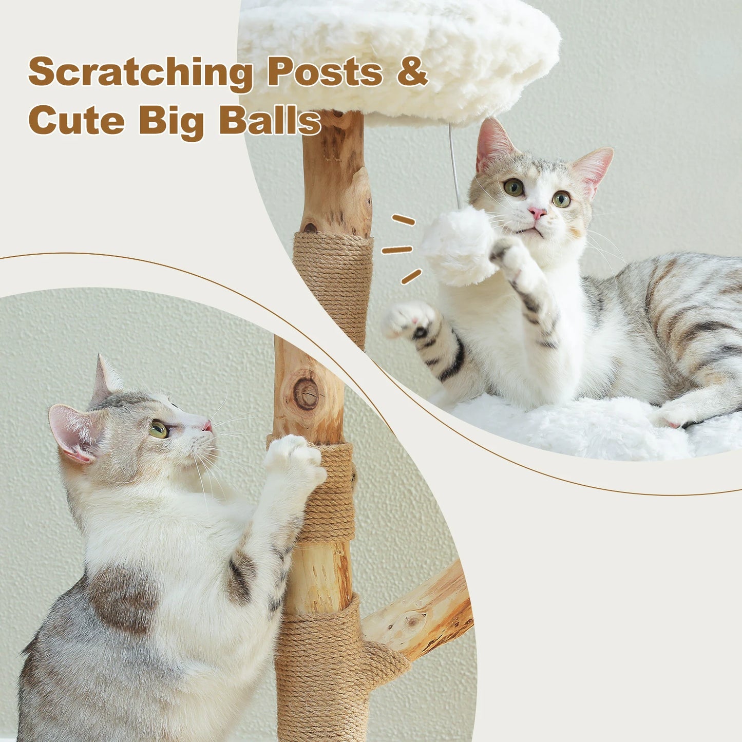 PAWZ Road Modern Cat Tree Tower With Natural Solid Wood Scratching Posts And Basket