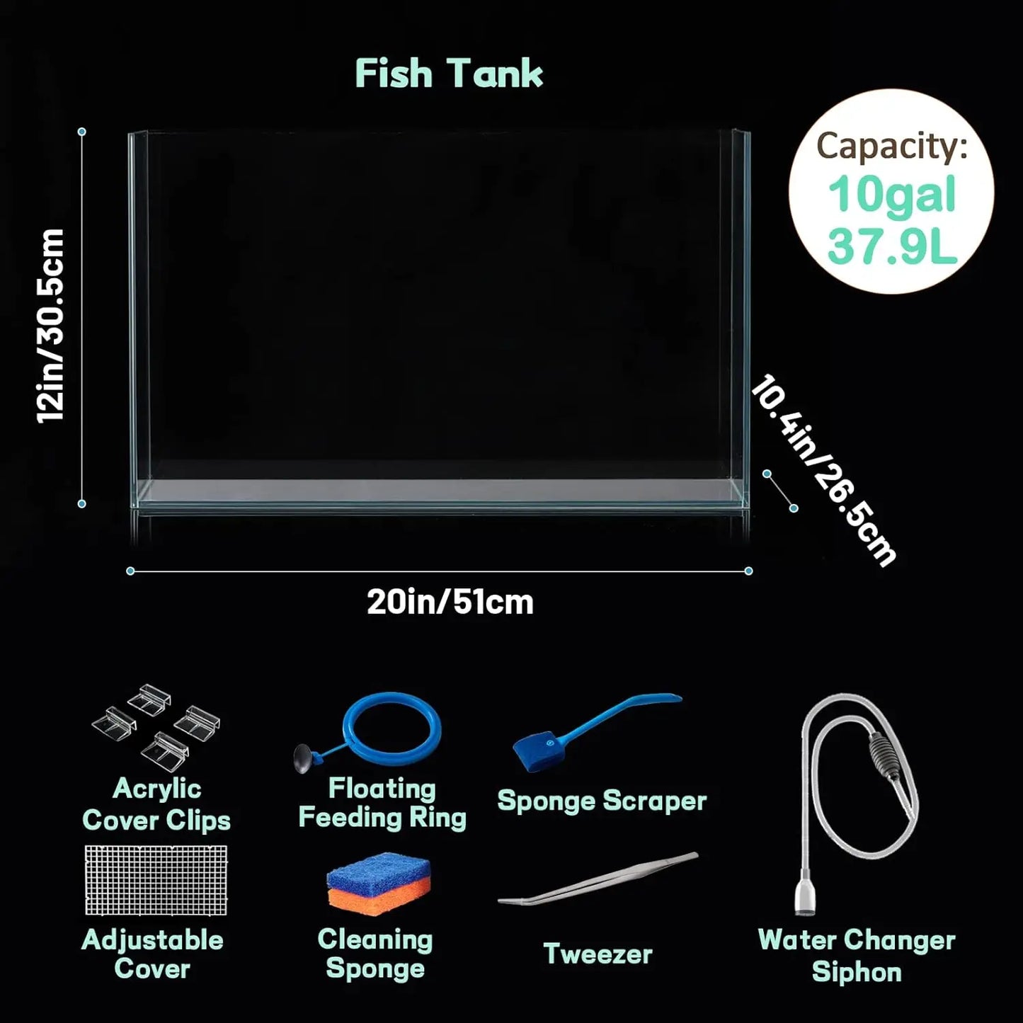 Ultra Clear Rimless Glass Aquarium With Cover Feeding Ring Cleaning Tools