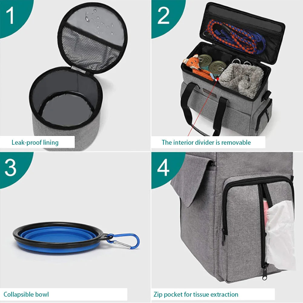 TWISTER.CK Dog Travel Backpack With Food Bags Placemat And Bowls