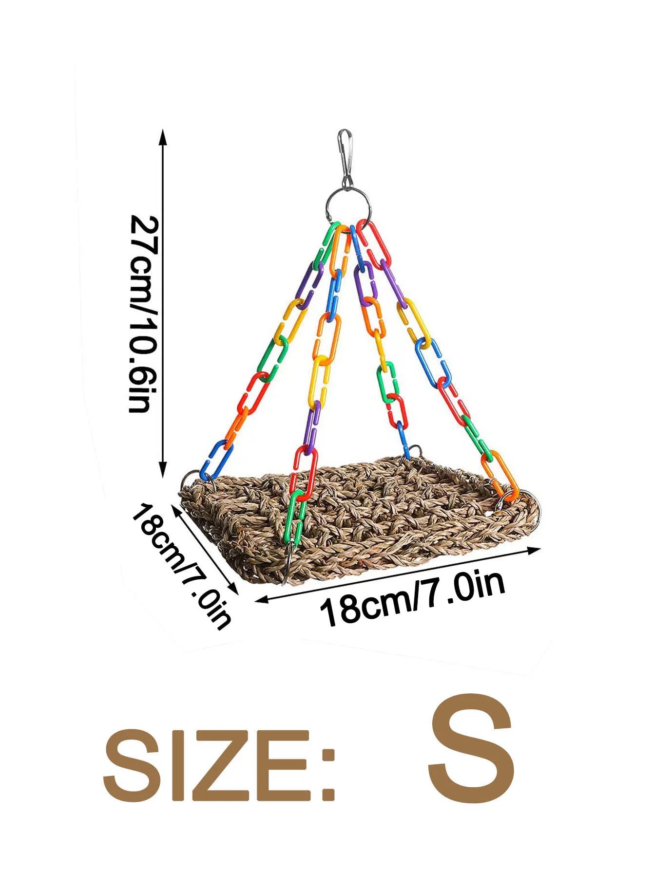 Parrot Swing Toy Woven Grass Hammock With Adjustable Chain Ring