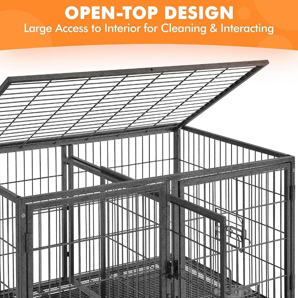Stackable Dog Crate Heavy Duty Metal Kennel With Divider Water Bowl