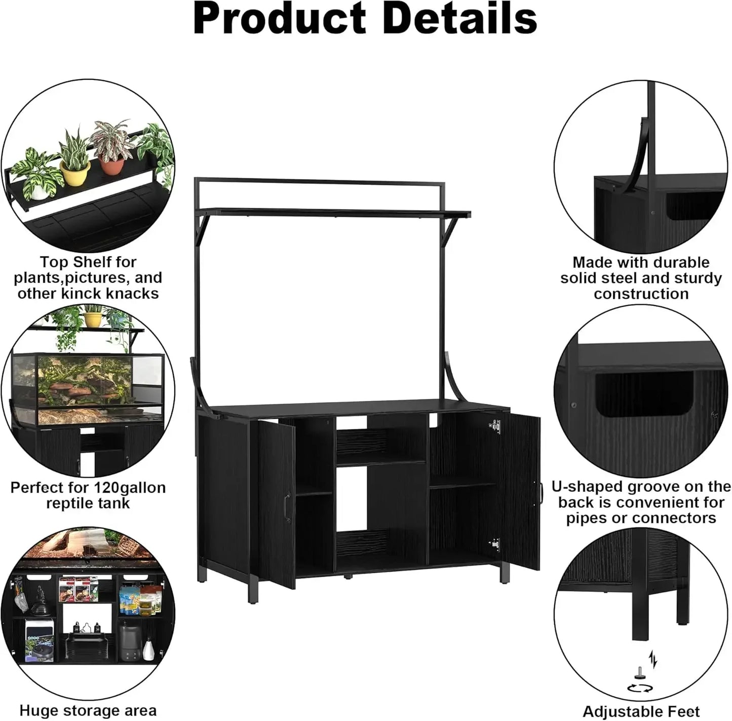 XMSJ Reptile Tank Stand Terrarium Cabinet for Accessories StorageSolutions Organization