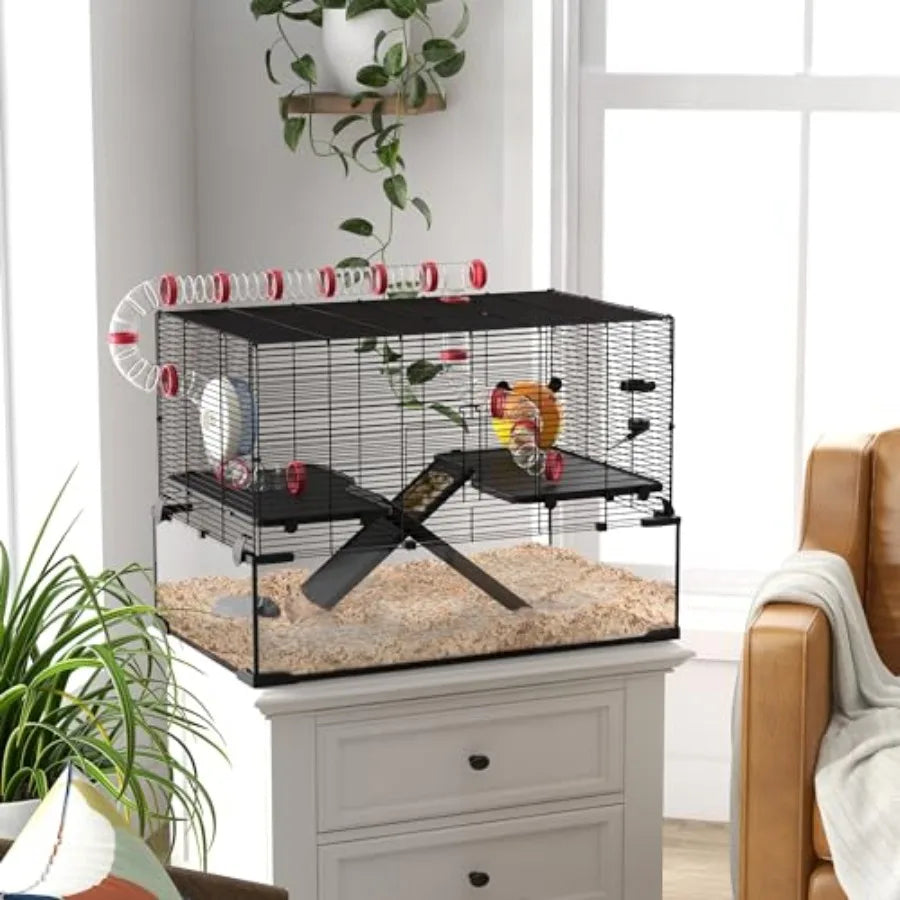 Guangdong Hamster Cage With Tube Tunnel For Dwarf Hamster Rat Gerbil Deep Glass Bottom