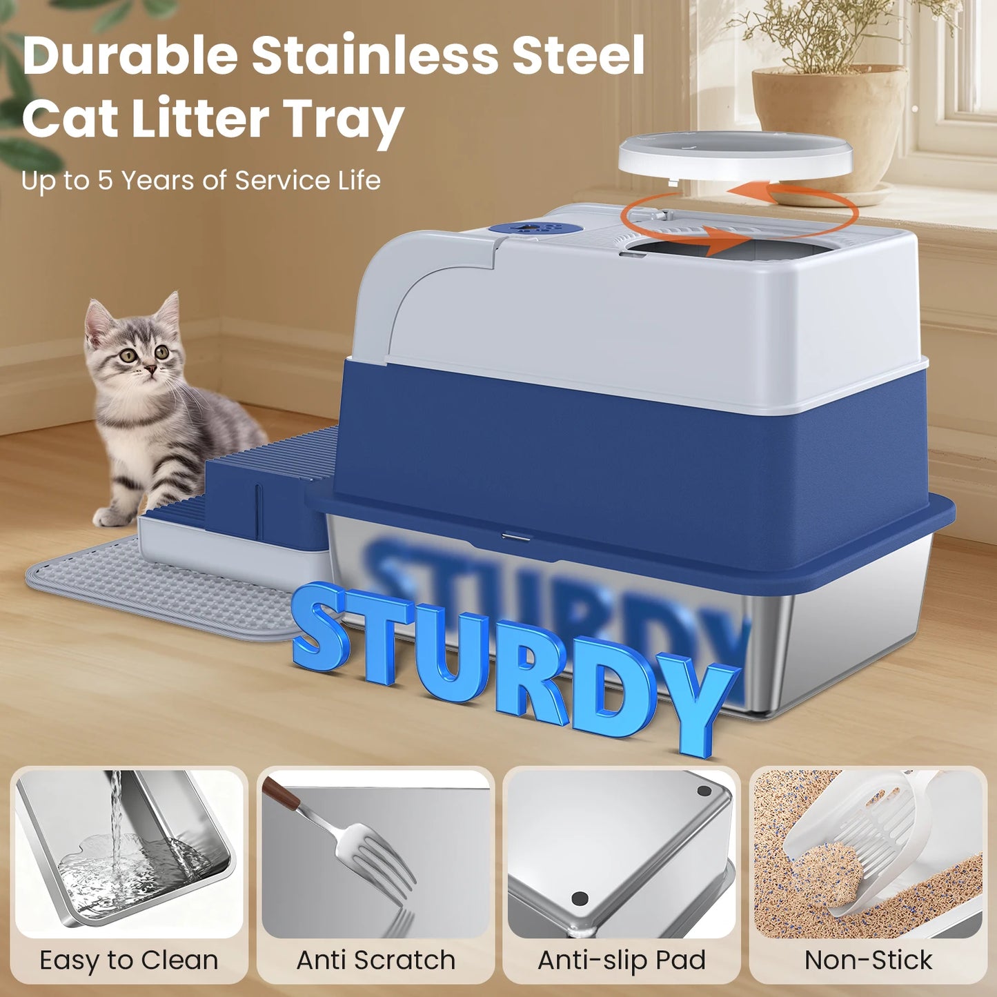Cityflee Stainless Steel Cat Litter Box Odor Control With Lid