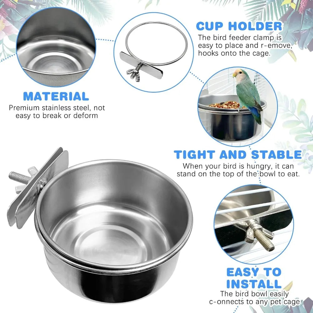 Bird Cage Feeder Cups 2Pack Parrot Water Bowl Holder Clamp