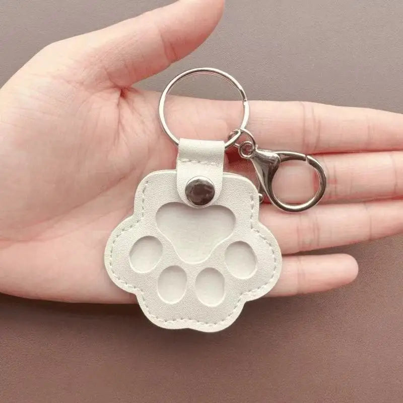 Leather Memorial Pet Hair Storage Keychain Cat Paw Charm