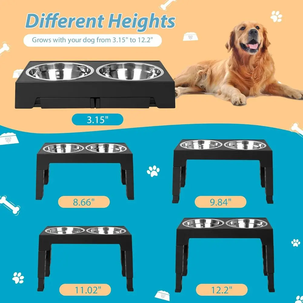 Elevated Dog Bowls With 2 Stainless Steel Bowls Adjustable Height