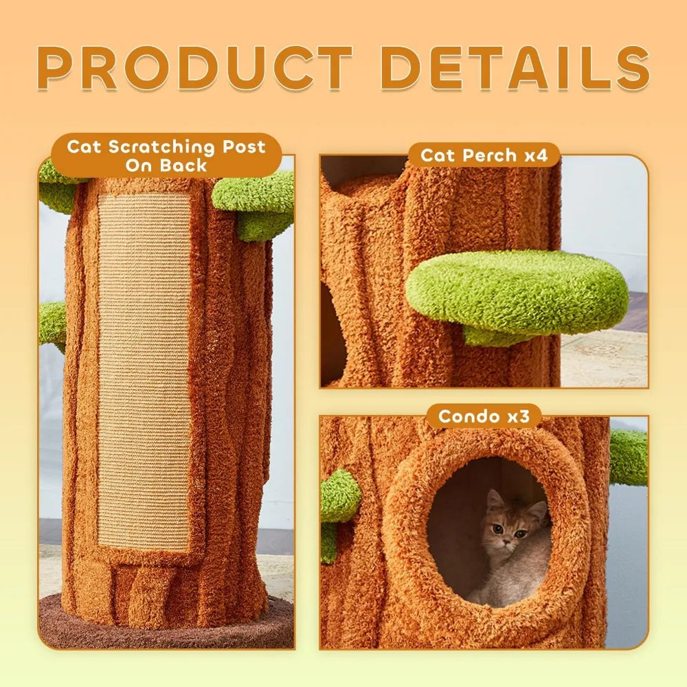MKDK Natural Wood Cat Tree Multi Level Scratching Post